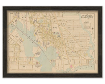 FALL RIVER, Massachusetts 1895 Map, Plate 6 - Pleasant St, Eastern Ave - Replica or GENUINE Original