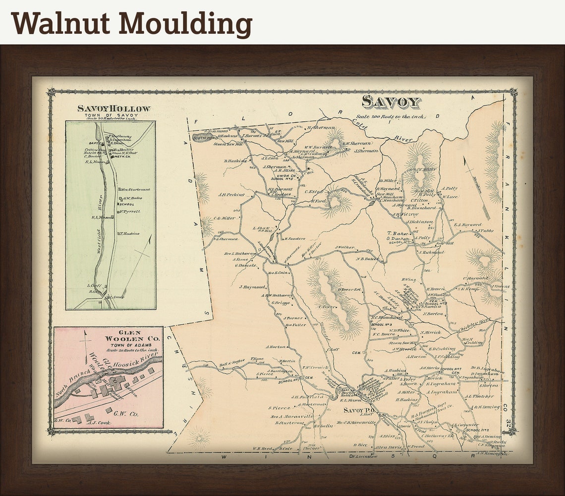 Town of Savoy Massachusetts 1876 Mapcolored Reproduction Etsy