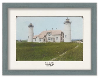 CHATHAM'S TWIN LIGHTS, Chatham, Massachusetts - Colorized Old Photo of the Lighthouse as it was circa 1900