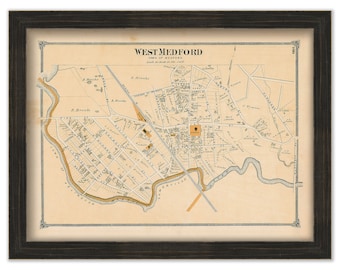 WEST MEDFORD, Massachusetts 1875 Map - Replica or Genuine ORIGINAL