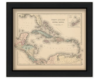 WEST INDIES and BERMUDA 1876 Map - Replica or Genuine Original