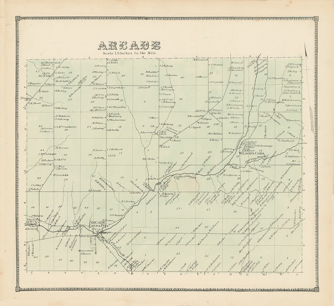 Town of ARCADE Wyoming County New York 1866 Map Etsy