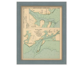 Saybrook Harbor & Black Rock Connecticut - Nautical Chart by George W. Eldridge Colored Version