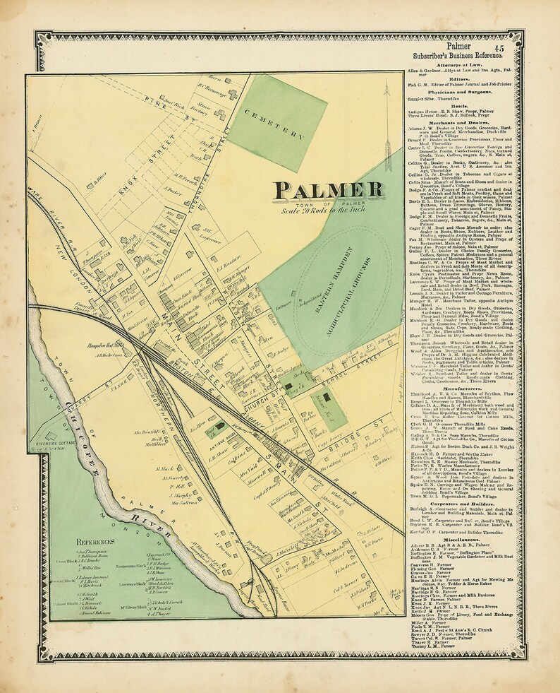 Village of PALMER Massachusetts 1870 Map Etsy