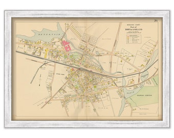 Village of ASHLAND, Massachusetts 1908 Map - Replica or GENUINE Original