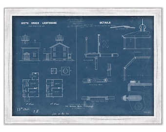 EDIZ HOOK LIGHTHOUSE, Port Angeles, Washington  -  Blueprint Drawing and Plan of the Lighthouse as it was in 1864.