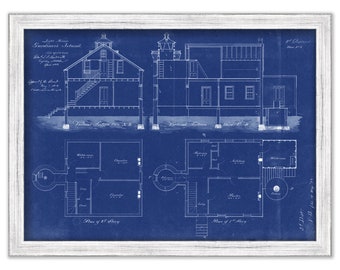 GARDINIER ISLAND LIGHTHOUSE, Long Island, New York - Blueprint Drawing and Plan of the Lighthouse 1853