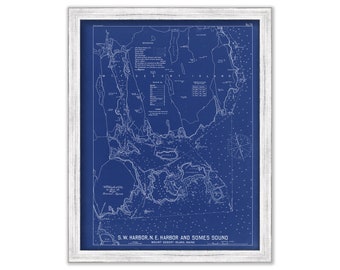 MOUNT DESERT ISLAND-Southwest Harbor and Northeast Harbor, Maine - 1909 Nautical Chart Blueprint by Geo. Eldridge