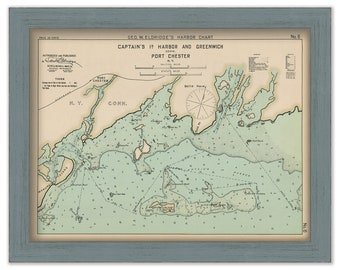 Greenwich, Port Chester, and Captain's Island Harbor - Nautical Chart by George W. Eldridge 1901 0306