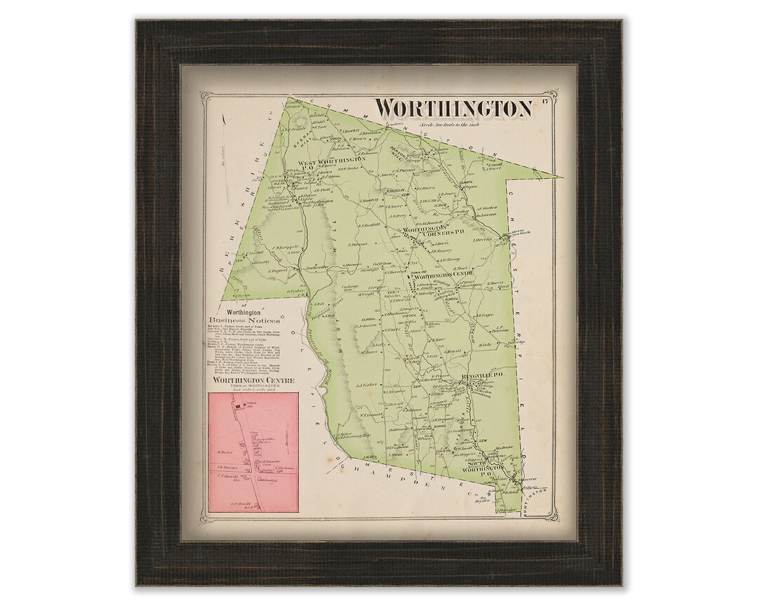 Town of WORTHINGTON, Massachusetts 1873 Map Etsy