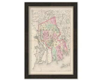 BRISTOL COUNTY, Massachusetts 1871 Map by Walling and Gray - Replica or Genuine Original