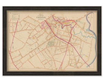 TAUNTON, Massachusetts 1895 Map, Plate 2 - Mt. Pleasant Cemetery - Replica or GENUINE Original