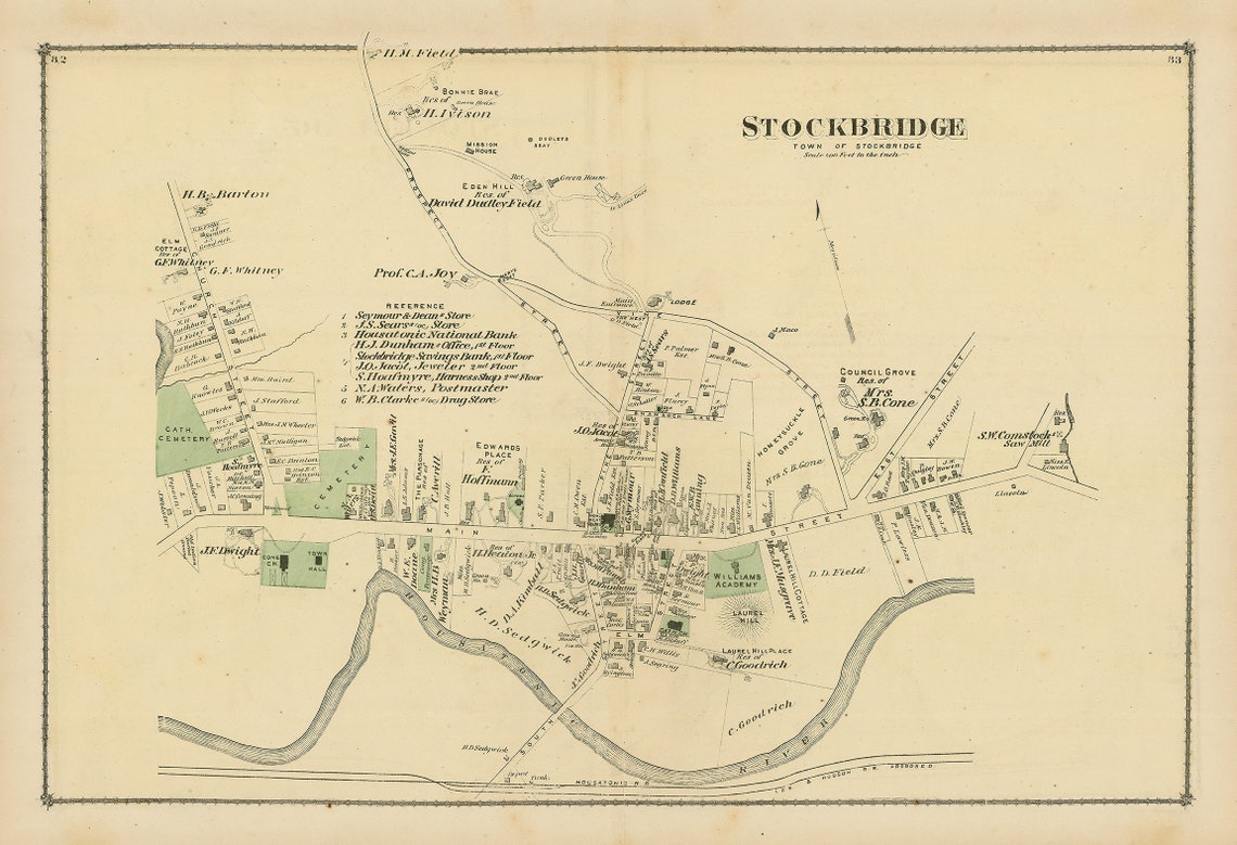 Village of STOCKBRIDGE Massachusetts 1871 Map Replica or Etsy