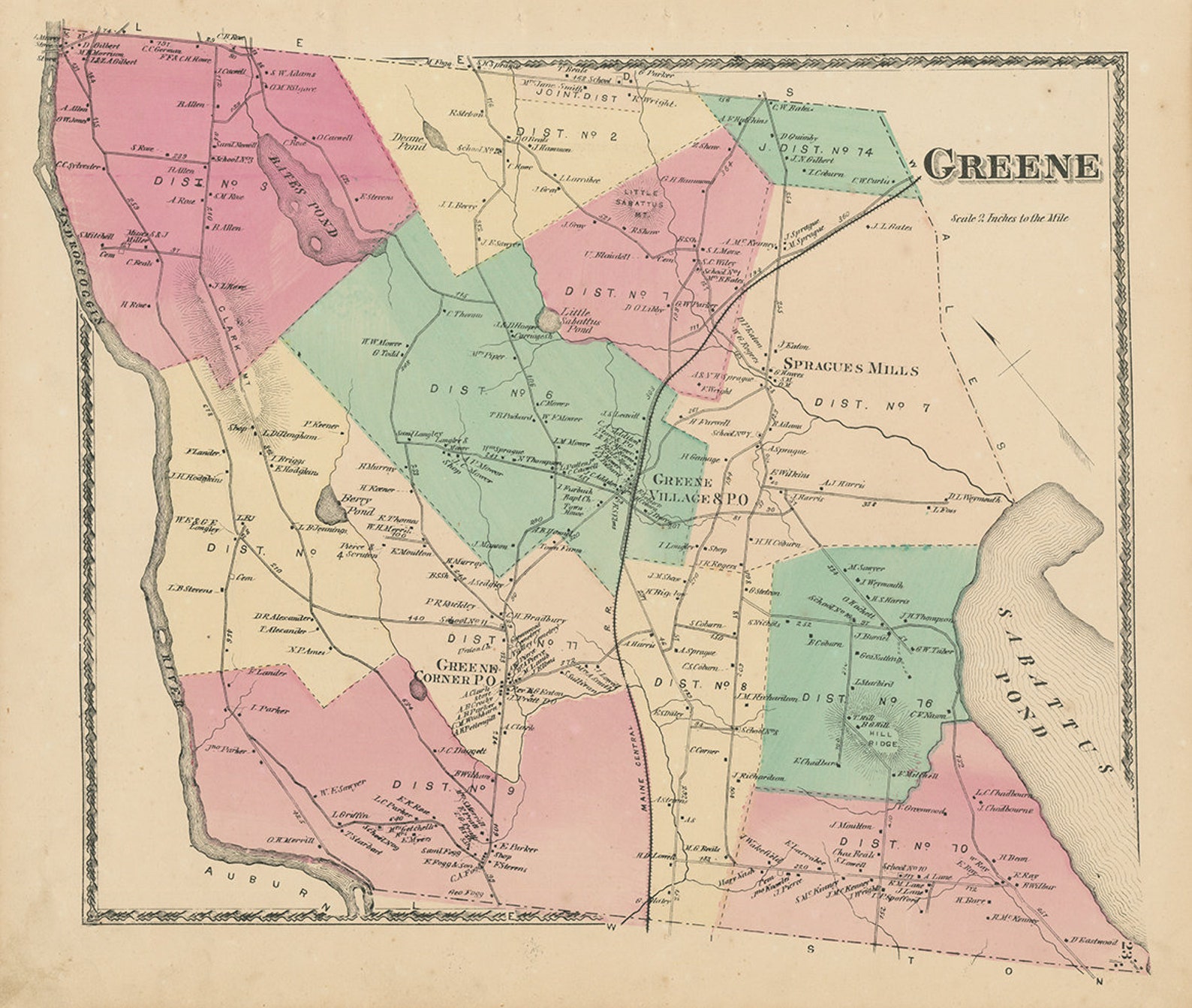 GREENE Androscoggin County Maine 1873 Map Replica or Etsy