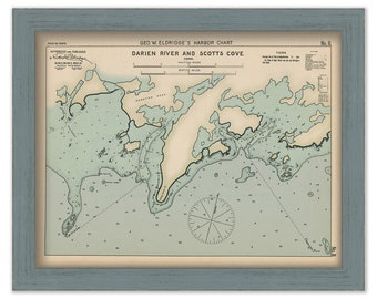 Darien River & Scotts Cove, Connecticut - Nautical Chart by George W. Eldridge - Colored Version