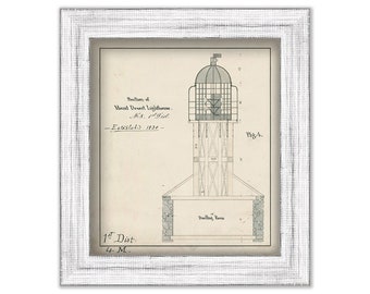 MOUNT DESERT LIGHTHOUSE, Maine  - Drawing and Plan of a section of the Lighthouse as it was in 1830.