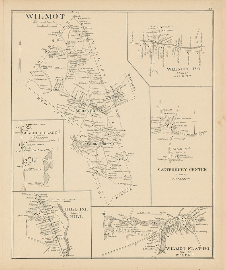 WILMOT New Hampshire 1892 Map Replica or GENUINE ORIGINAL Etsy