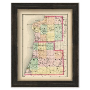 BENZIE and MANISTEE COUNTIES, Michigan 1873 Map - Replica or Genuine Original