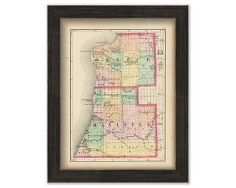 BENZIE and MANISTEE COUNTIES, Michigan 1873 Map - Replica or Genuine Original