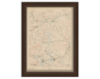 FRAMINGHAM, WESTON and CONCORD, Massachusetts 1890 - Topographic Map - Replica and Genuine Original