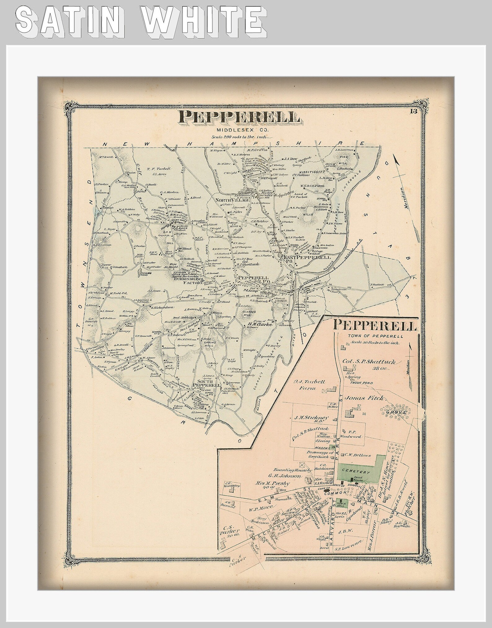 Town and Village of PEPPERELL Massachusetts 1875 Map Etsy