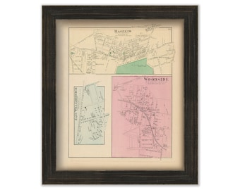 Newtown/Elmhurst Villages, Queens, New York 1873 Map, Replica and GENUINE ORIGINAL