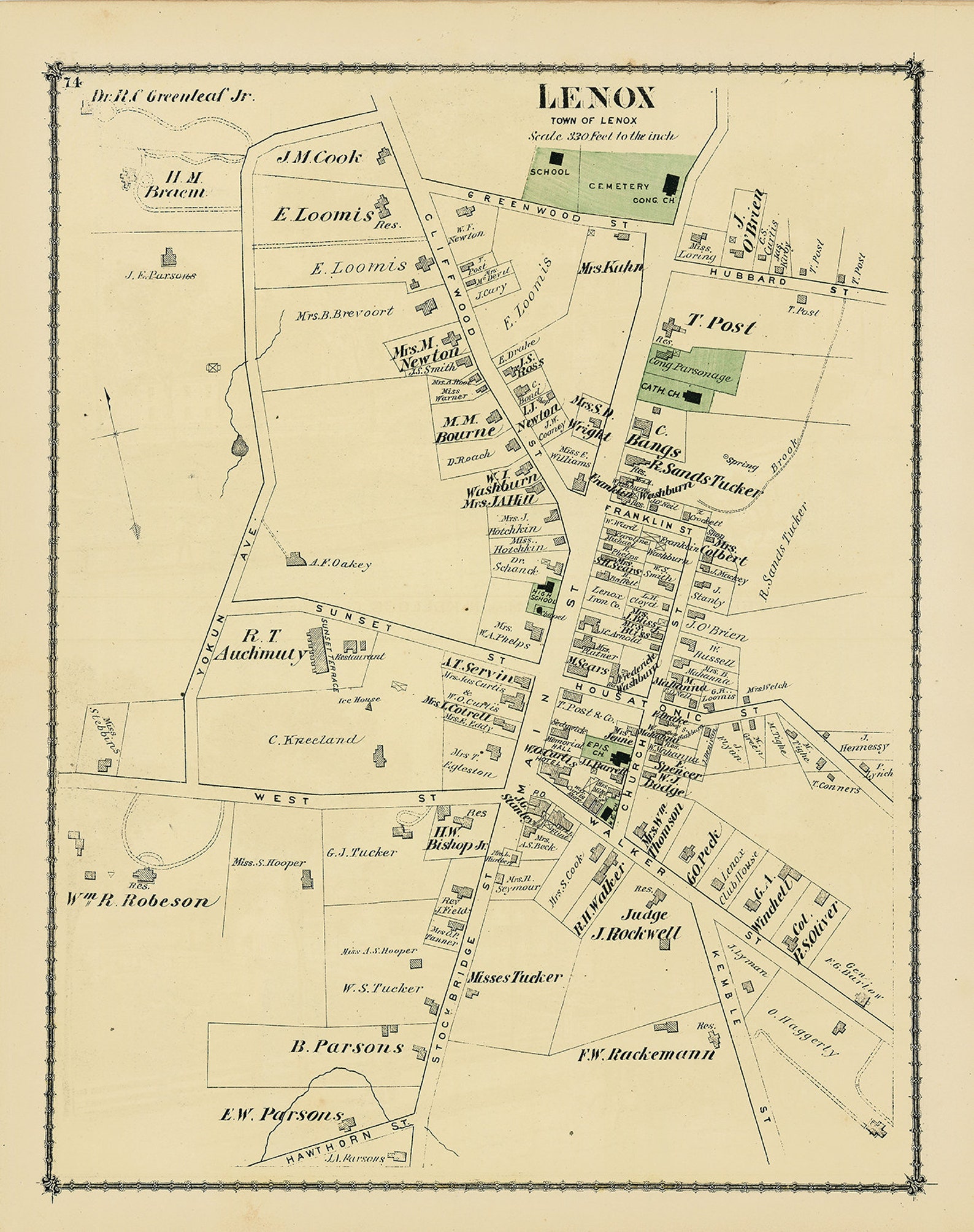 Village of Lenox Massachusetts 1876 Mapcolored Reproduction Etsy