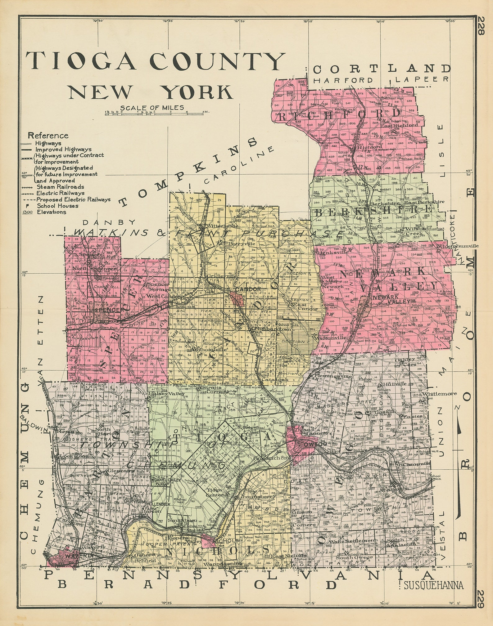 TIOGA County New York 1912 Map Replica or GENUINE ORIGINAL Etsy