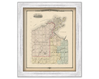 ASHLAND and BAYFIELD COUNTIES, Wisconsin 1878 Map, Replica or Genuine Original