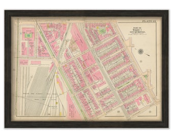 BOSTON, Massachusetts 1917 Map,  Plate 23, Back Bay, South End, Boston Public Library  -  Replica or Genuine ORIGINAL