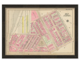 BOSTON, Massachusetts 1917 Map, Plate 24, Back Bay, South End, Christian Science Church  -  Replica or Genuine ORIGINAL