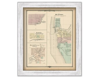 HUDSON, BARRON and BAYFIELD, Wisconsin 1878 Map, Replica or Genuine Original