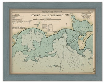 Hyannis and Centerville, Massachusetts - Nautical Chart by George W. Eldridge Colored Version