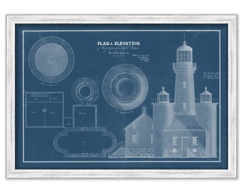 MATINICUS ROCK LIGHTHOUSE, Maine  -   Blueprint Drawing and Plan of the Lighthouse as it was in 1836.