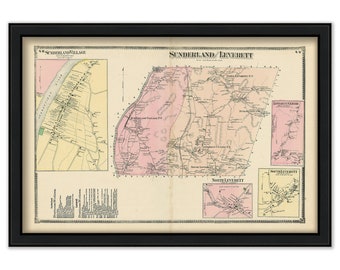 Towns of SUNDERLAND and LEVERETT, Massachusetts 1871 Map - Replica or Genuine ORIGINAL