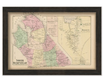 Roslyn and North Hempstead, New York 1873 Map, Replica and GENUINE ORIGINAL