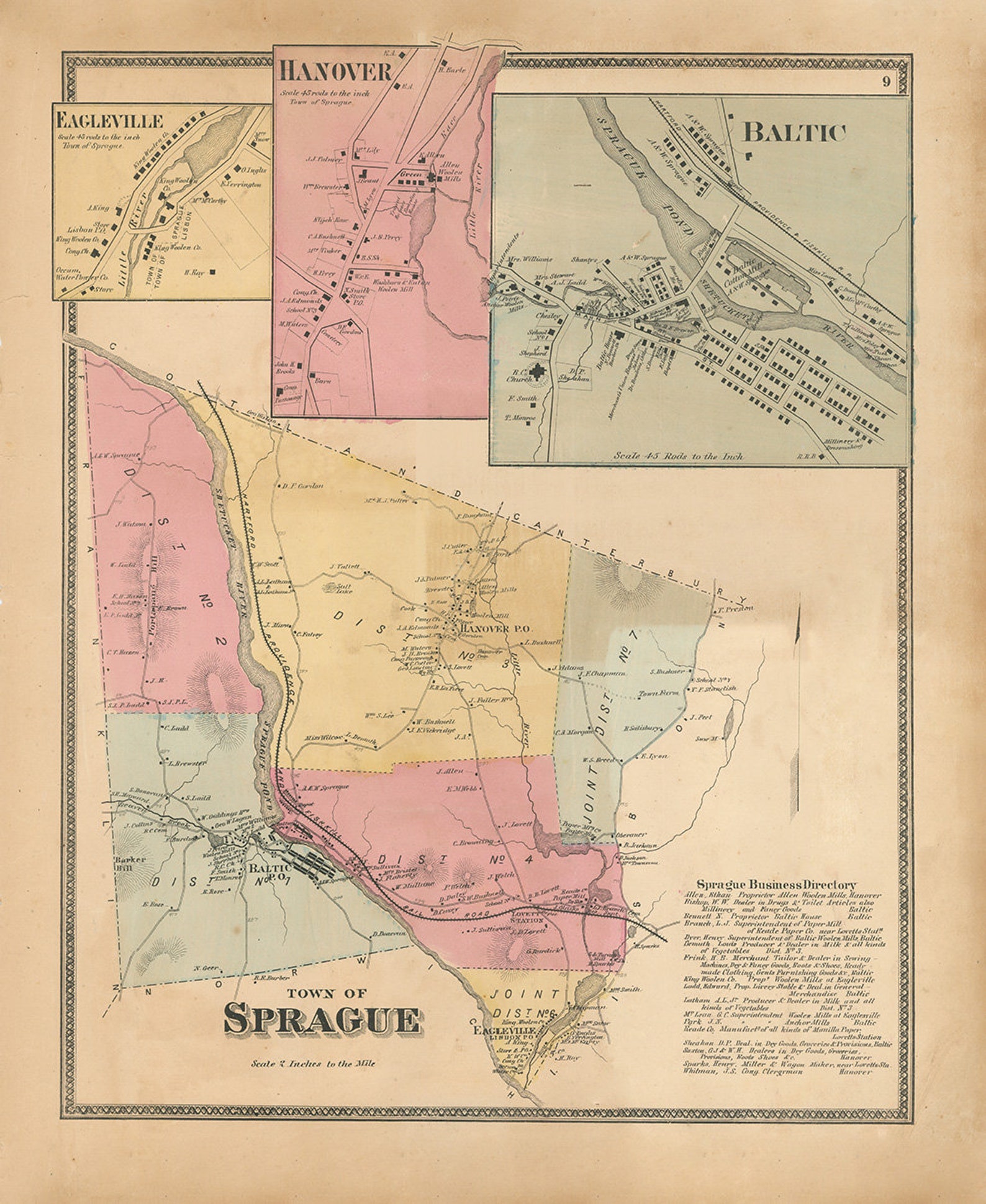 SPRAGUE Connecticut 1868 Map Etsy