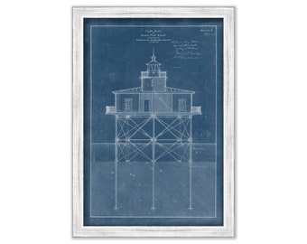 SEVEN FOOT KNOLL Lighthouse, Baltimore, Maryland  - Blueprint Drawing and Plan of the Lighthouse as it was in 1855.