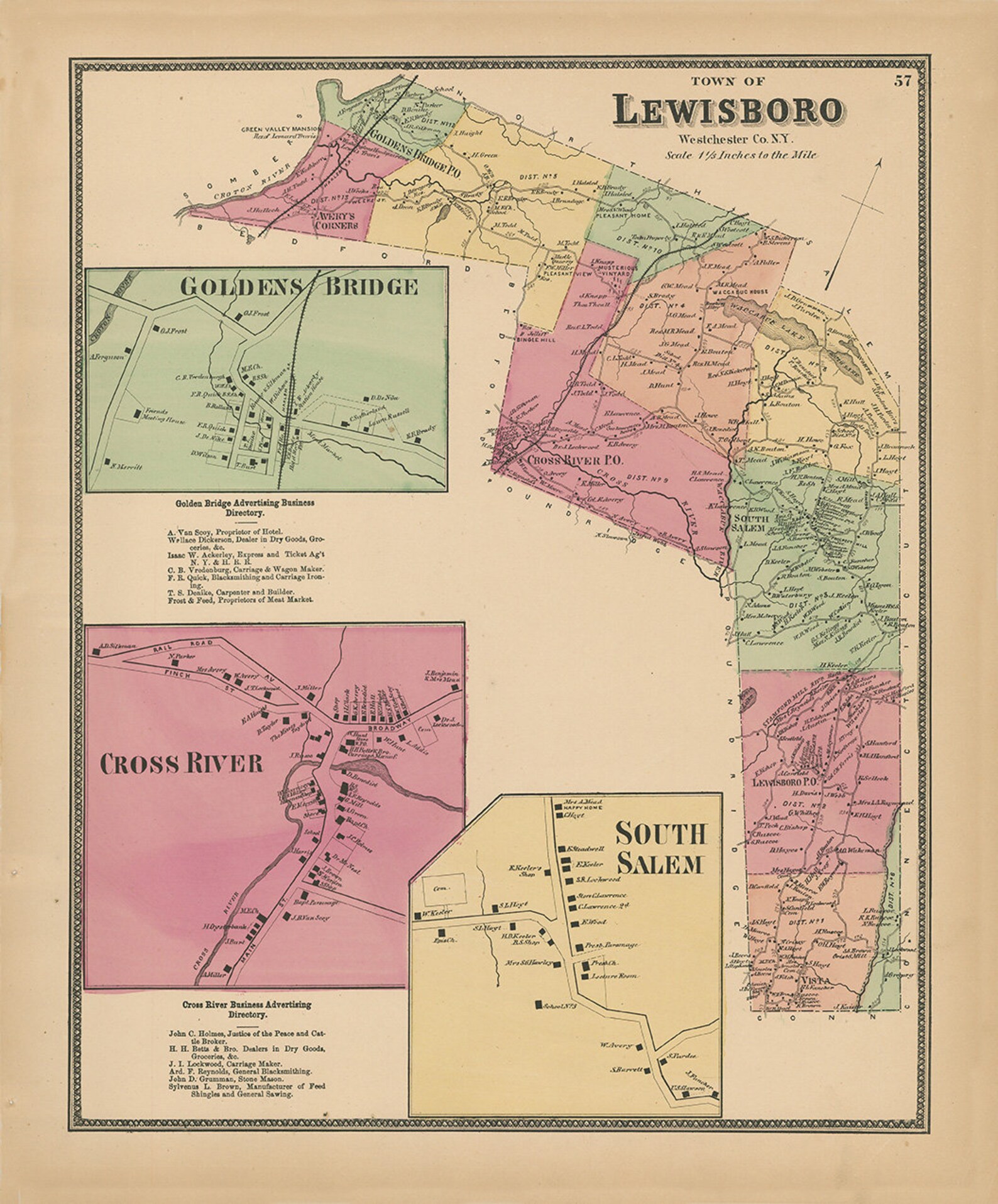 Town of LEWISBORO New York 1868 Map Etsy