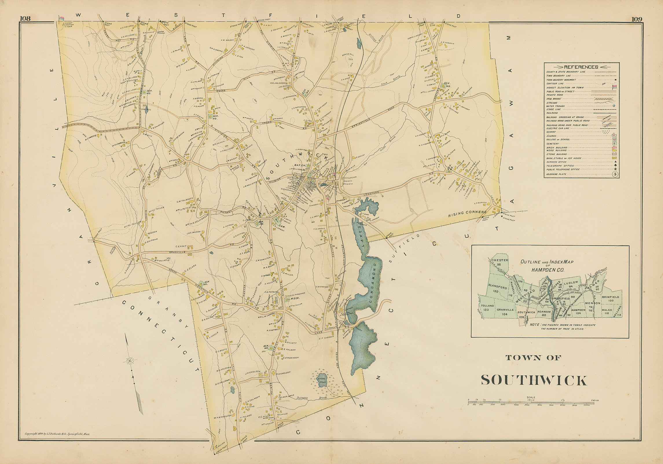 SOUTHWICK, Massachusetts 1894 Map - Replica or Genuine ORIGINAL