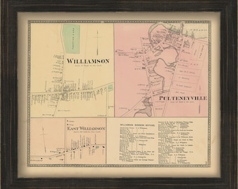 Villages of Williamson and Pultneyville, New York 1874 Map, Replica and GENUINE ORIGINAL