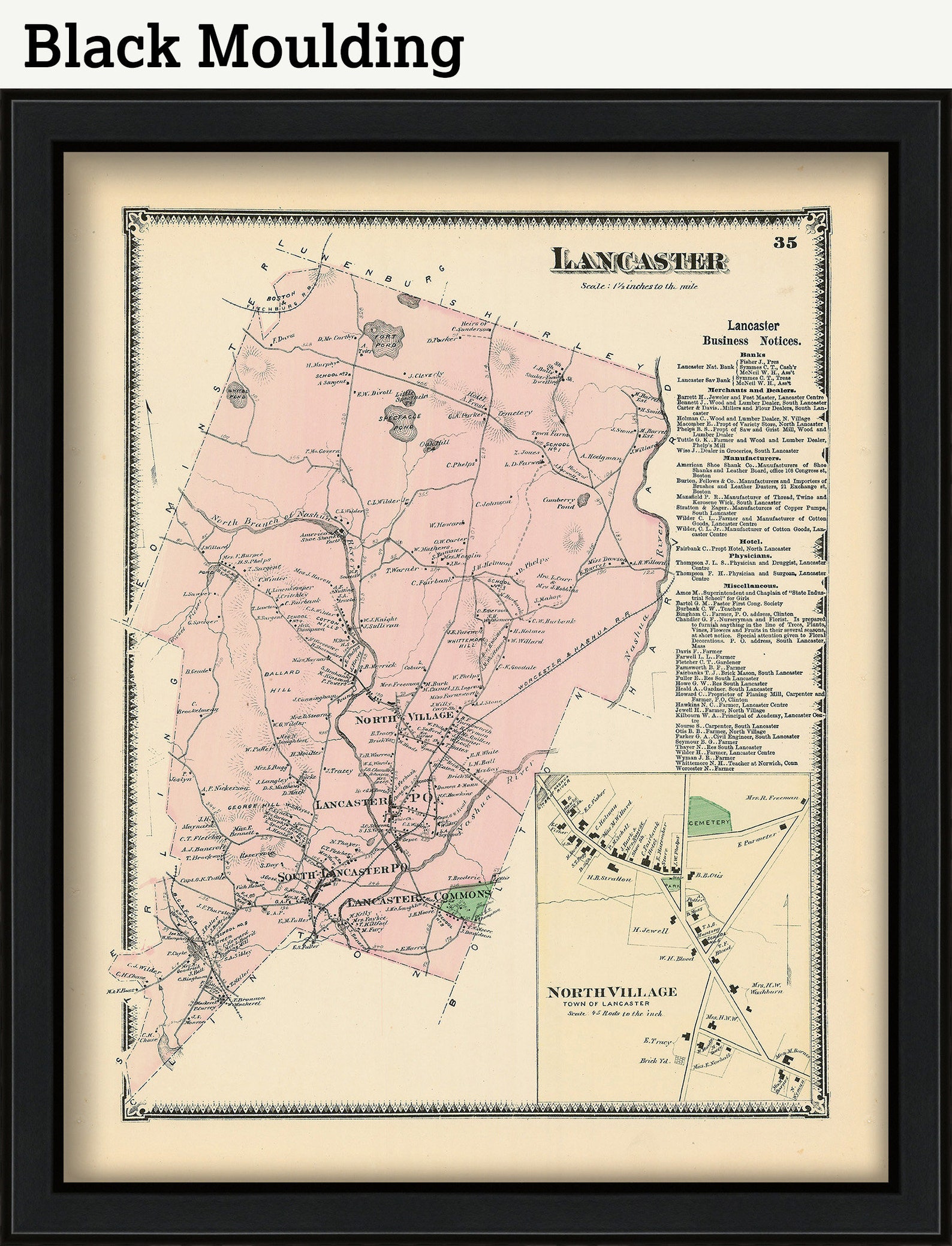 Town of LANCASTER Massachusetts 1870 Map Etsy