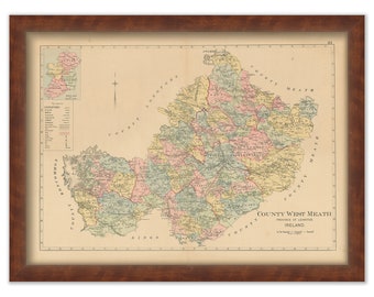 COUNTY WEST MEATH, Ireland 1901 Map - Replica or Genuine Original