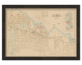FALL RIVER, Massachusetts 1895 Map, Plate 4 - North Main Street - Replica or GENUINE Original