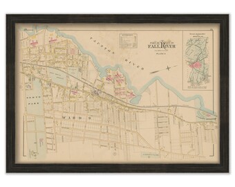 FALL RIVER, Massachusetts 1895 Map, Plate 4 - North Main Street - Replica or GENUINE Original