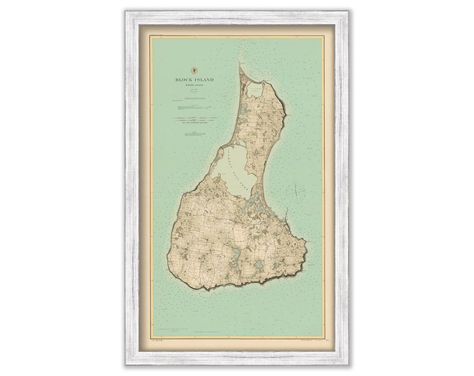 Featured listing image: BLOCK ISLAND, Rhode Island - 1887 Nautical Chart - Colored Version