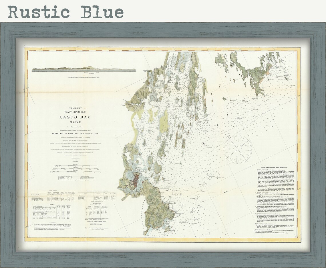 CASCO BAY Maine 1863 Nautical Chart Etsy