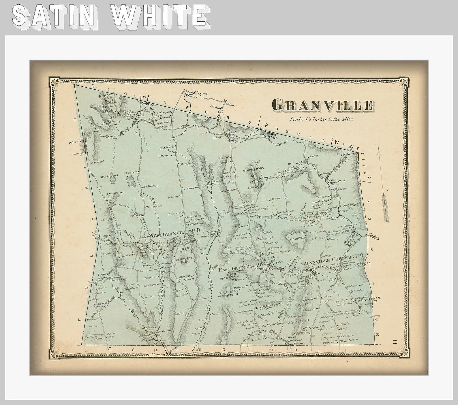 Town of GRANVILLE Massachusetts 1870 Map Etsy