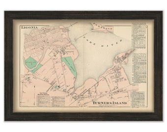 LIGONIA, Portland & TURNERS ISLAND, Cape Elizabeth, Maine - 1871 Map, Replica or Genuine original