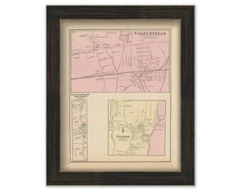 Valley Stream and Seaford Villages, Hempstead, New York 1873 Map, Replica and GENUINE ORIGINAL